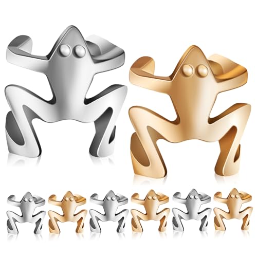 PLAFOPE 8 Stück Teiliges Frosch Ohrclip Silber und Gold nicht Durchbohrte Ohrringe mit Clip Design Bequemes Anbringen für Damen und Mädchen Modischer Tier Schmuck für Vielseitige Anlässe von PLAFOPE