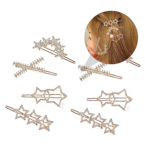 PLAFOPE 8stücke Goldener Shiny Kristall Haarspange Damen Kopfschmuck Accessoire Frauen Hochzeit Brautschmuck Haarclip Schmuckstil Bruchfest Leicht von PLAFOPE