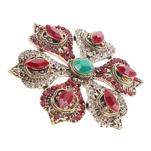 PLAFOPE Barock Vintage Brosche Damen mit Strass Six Treasure Lotus Motiv Gold rot Kombination Hohlgeprägtes Design Elegante Weihnachtsbrosche als Festlicher Schmuck für Frauen von PLAFOPE