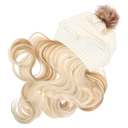 PLAFOPE Beanie Mit Abnehmbarer Langer Gewellter Perücke Für Damen Warme Wintermütze Perücken Und Mütze Für Cosplay-partys von PLAFOPE