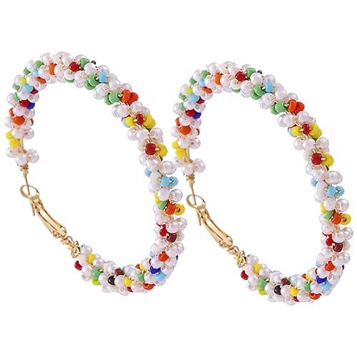 PLAFOPE Boho Bead Ohrringe für Damen Extravaganter Hängeschmuck mit Bunten Perlen Statement Creolen für Besondere Anlässe Wie Geburtstag Valentinstag und von PLAFOPE