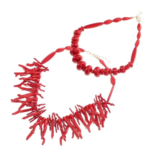 PLAFOPE Boho Halskette mit Großen Perlen Übergroßer Roter Korallen Choker Leichter Kunststoff Schmuck Sommerliches Strand Accessoire für Damen Modischer Bohemian Statement Halsreif von PLAFOPE