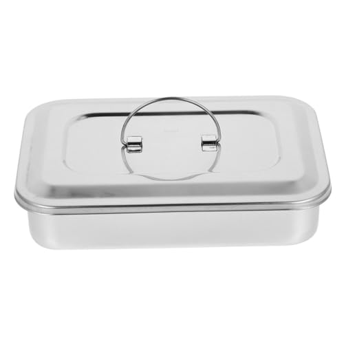 PLAFOPE Box Beauty Quadratisches Tellertablett Nageldisplay Tablett Organizer Tablett Sterilisator Mit Deckel Gerätepalette Edelstahl Silber von PLAFOPE