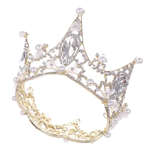 PLAFOPE Braut Tiara mit Schimmernden Strasssteinen und Perlen Goldfarbene Krone Stirnband für Hochzeit Verlobung Bankett Königliches Accessoire für Braut und Brautjungfern von PLAFOPE