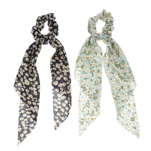 PLAFOPE 2stücke Bedruckter Haargummi-schal Chiffon-haarringe Langes Haarseil Für Frauen Dame Mädchen-haargummis Modisches Haar-accessoire Für Alltag von PLAFOPE