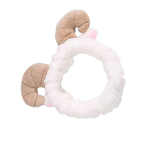 PLAFOPE Stirnband Mit Hornbändern Cartoon-design Haarband Verstellbarer Haken Für Waschen Make-up Duschen Weicher Plüsch Weiß von PLAFOPE