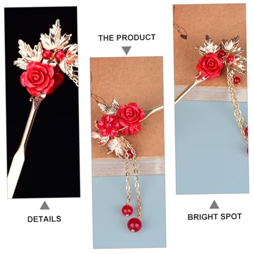 PLAFOPE Elegante Chinesische Haarnadel mit Doppelter Quaste Retro Haarstab für Damen Dekorativer Haarbun stick Stilvolles Haarschmuck accessoire Passend zu Hanfu und Qipao Rot von PLAFOPE