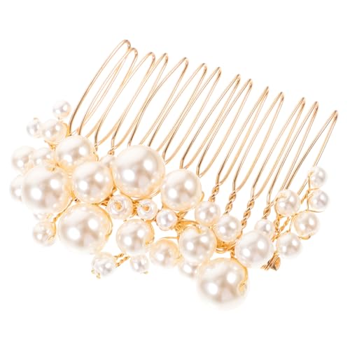 PLAFOPE Eleganter Perlen Haarkamm Damen Haarschmuck Hochzeit Braut Schmuck Accessoire Goldfarbener Haarkamm für Besondere Anlässe Party Fest Frisur von PLAFOPE