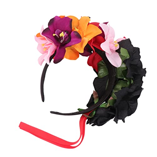 PLAFOPE Flower Wreath Headband Mit Rosen Und Orchideen Stilvolle Haarband Für Für Festivals Halloween Und Fotoshootings Eleganter Haarschmuck Für von PLAFOPE