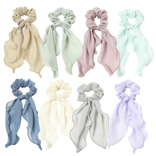 PLAFOPE 8stücke Teiliges Elastischer Haarbänder Mit Doppel-schleifen-design Dekorative Haargummis Grün Kaffee Beige Blau Und Helllila Für Damen- Und Tägliche Styles von PLAFOPE