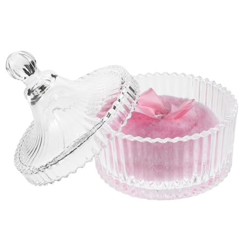 PLAFOPE Extra Großer Weicher Flauschiger Puderquaste mit Rosa Schleife Körperpuder Applikator für Frauen Effiziente Gleichmäßige Anwendung Langlebig mit Dekorativem Kristallglasbehälter von PLAFOPE