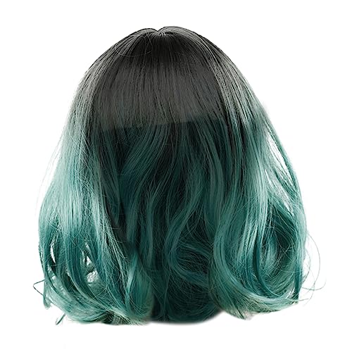 PLAFOPE 1stück Damen Lockenperücke Mit Kurze Wellige Cosplay-haarverlängerung Grünem Farbverlauf Für Kostümpartys Und Besondere Anlässe Super Weich Und Leicht Natürliche Angenehm von PLAFOPE