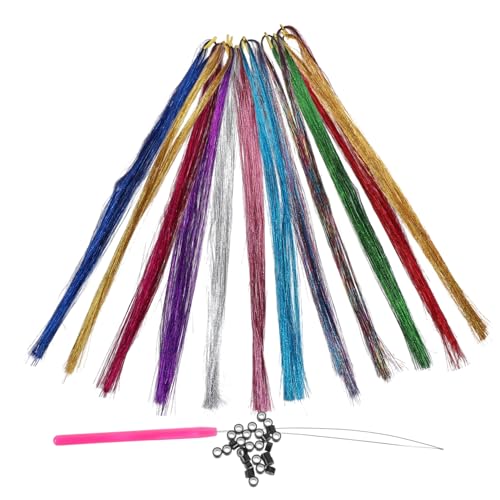 PLAFOPE Glitzer Haarverlängerungen Mit Bunten Strähnen Und Werkzeugen Clips Häkelnadel Silikon-riegel Für Damen Haaraccessoires Für Partys Und Festivals von PLAFOPE