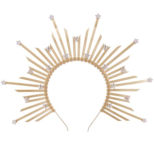 PLAFOPE Goldener Sunburst Haarreif Damen Gothic Kopfschmuck mit Strahlender Göttinnen krone Leichter Halloween Headband für Cosplay und Party Modisches Accessoire für Damen und Mädchen von PLAFOPE