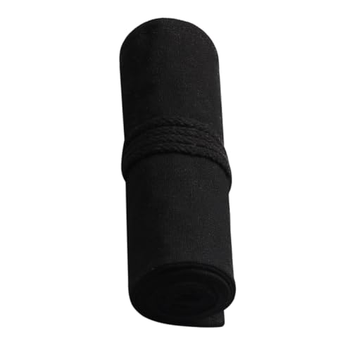 PLAFOPE Große Canvas Federmappe mit Fächern Rollenhalter für Bleistifte und Pinsel Tragbare Leinwand Stifterolle Eleganter Zeichnung Organizer für Erwachsene Schwarzer Zeichenbedarf von PLAFOPE