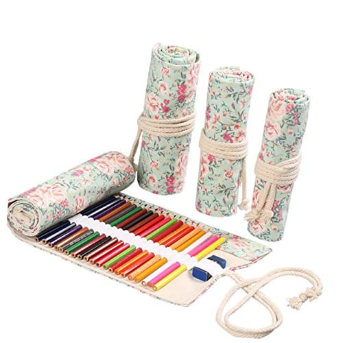 PLAFOPE Federmäppchen Groß Aus Segeltuch Tragbare Stiftetasche Mit Blumenmuster Stifte Organizer Tasche Stiftbehälter Mit Rollhülle Und Schnallen Für Bleistifte Kugelschreiber Marker von PLAFOPE