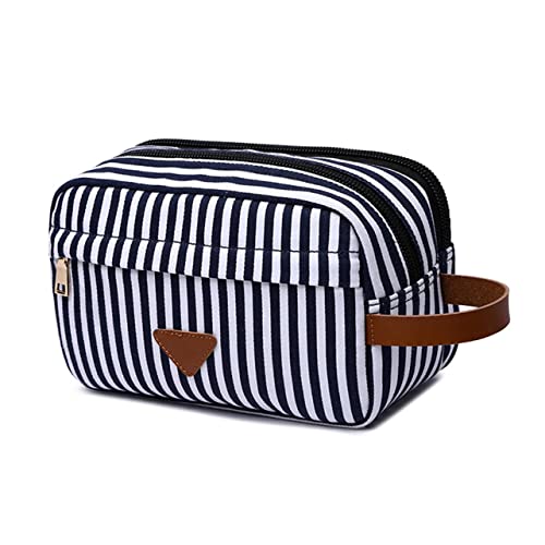 PLAFOPE Große Kosmetiktasche Aus Strapazierfähigem Canvas Mit Stylishem Streifen Design Wasserdicht Ideal Für Reisen Organizer Für Make up Und Toilettenartikel Mit Reißverschluss von PLAFOPE