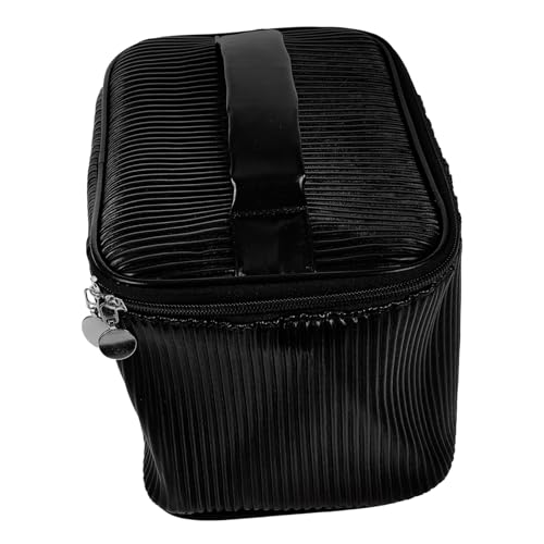 PLAFOPE Große PU Leder Kosmetiktasche Damen Doppellagige Kulturtasche mit Reißverschluss Portable Make Up Organizer Handtasche für Reisen und Alltag Multifunktional Schwarz von PLAFOPE