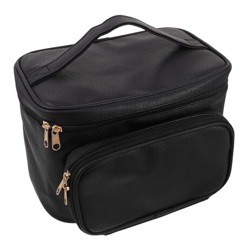 PLAFOPE Große wasserdichte PU Kosmetiktasche Damen Vielseitiger Reise-Organizer mit Trennwänden Tragbarer Kulturbeutel für Make-up Pinsel Toilettenartikel und Schmuck Leichter Schwarzer von PLAFOPE