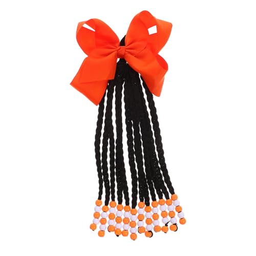 PLAFOPE Haarschmuck Ponytail Extension mit Schleife und Flechtperlen Synthetische Pferdeschwanz Haarverlängerung für Mädchen Bunte Strähnen Modisches Haarteil für Alltag und Party von PLAFOPE