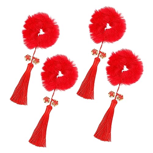PLAFOPE 2paare Pärchen Rote Quasten Haargummis Für Mädchen Chinesisches Neujahr Haaraccessoire Für Partys Geburtstage Und Fotografie Strapazierfähigem von PLAFOPE