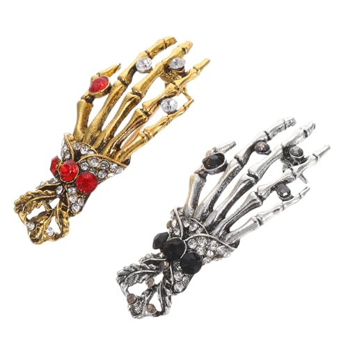 PLAFOPE Halloween Brosche Skelett Hand Design mit Strass Langlebige Legierung Dekorative Anstecknadel für Halloween Party Modisches Kostüm Zubehör für Damen und Herren von PLAFOPE