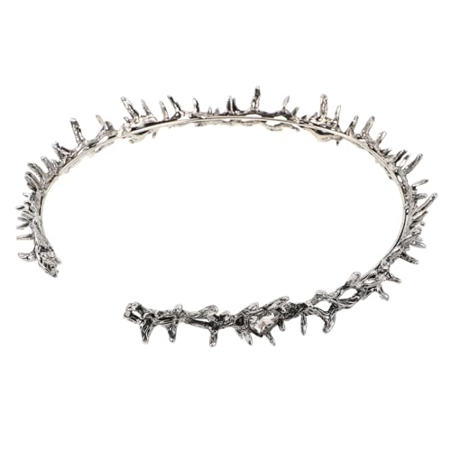 PLAFOPE Handgefertigtes Dornenkronen-haarreif Halloween Spiky Crown Headpiece für Mädchen Leichter Robuster Vintage Silber Kopfschmuck für Party Cosplay Kirchenfest und Weihnachtsbaumdeko von PLAFOPE