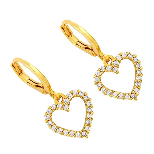 PLAFOPE Herzförmige Ohrhänger mit Kristallbesatz Baumelnde Ohrringe aus Kupfer Modischer Ohrschmuck für Frauen Geeignet für Festival Strand Party und Alltag von PLAFOPE