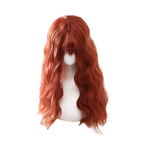 PLAFOPE Orangefarbene Lange Perücke Mit Lace Front Für Frauen Lockige Synthetische Haarperücke Mit Fransen Verstellbare Für Mottoparty Cosplay Und Alltag von PLAFOPE