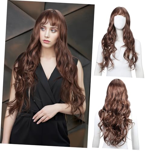 PLAFOPE Lange Synthetische Perücke mit Lockigen Wellen und Schmeichelndem Ponyhaar für Damen Atmungsaktive Polyesterfaser Natürlicher Look Bequem für Alltag und Party Tiefbraun PLAFOPE Lange Synthetische Perücke mit Lockigen Wellen und Schmeichelndem Ponyhaar für Damen Atmungsaktive Polyesterfaser Natürlicher Look Bequem für Alltag und Party Tiefbraun von PLAFOPE