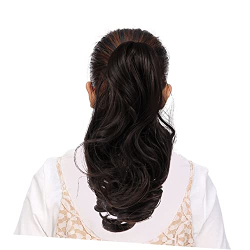 PLAFOPE Langer Gewellter Clip in Pferdeschwanz Haarteil Hitzebeständig Synthetisch Natürlicher Look für Damen Haarverlängerung Braun Schwarz von PLAFOPE