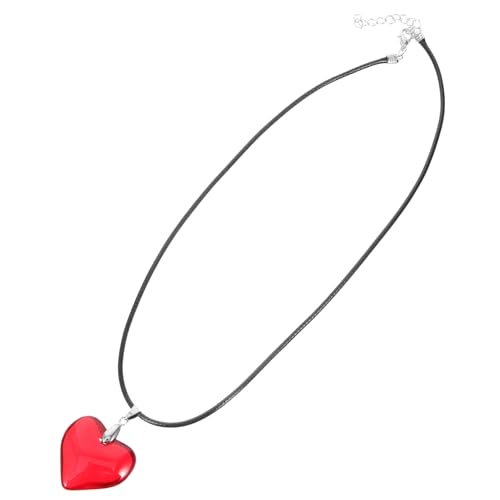 PLAFOPE Minimalistische Herzform Halskette Damen Rote Herz Anhänger Schmuck aus Cowhide Lederband Modischer für Frauen Schlichte Herzkette von PLAFOPE