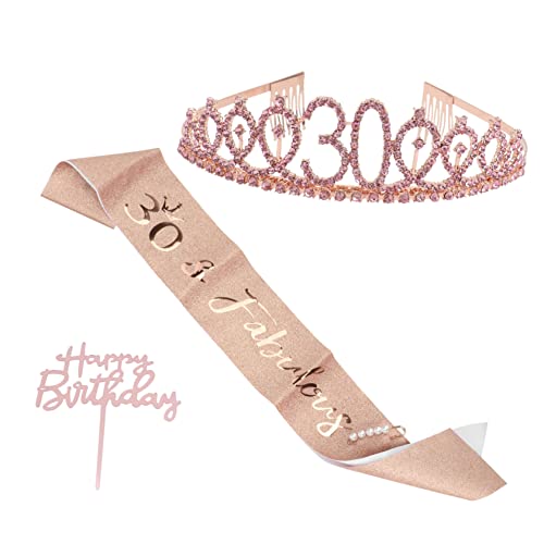 PLAFOPE Party Set 30 Geburtstag Feier Schärpe Krone Haarband Pin Und von PLAFOPE