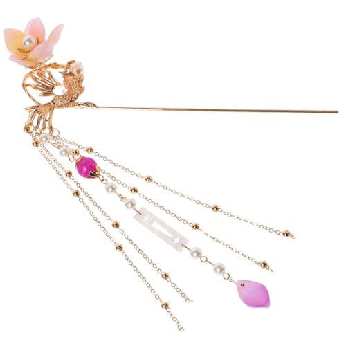 PLAFOPE Vintage Perlen Haarspange Im Retro Stil Für Frauen Lange Haarnadel Mit Quaste Haarschmuck in Pink Für Hochzeiten Und Traditionelle Feste von PLAFOPE
