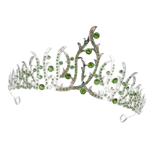 PLAFOPE Rhinestone Tiara Damen Haarschmuck Diadem Für Hochzeit Geburtstag Party Stilvolle Prinzessin Krone Schmuck Zubehör Grün Silber von PLAFOPE