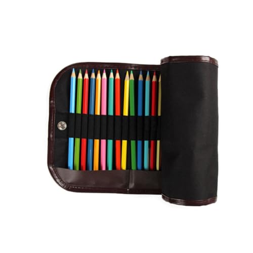 PLAFOPE Rollmäppchen aus Robustem Canvas mit Fächern Platzsparend Aufrollbar Leichtes Federmäppchen für Buntstifte Pinsel und Künstlerbedarf für Schule Kunst und Reisen Schwarz von PLAFOPE