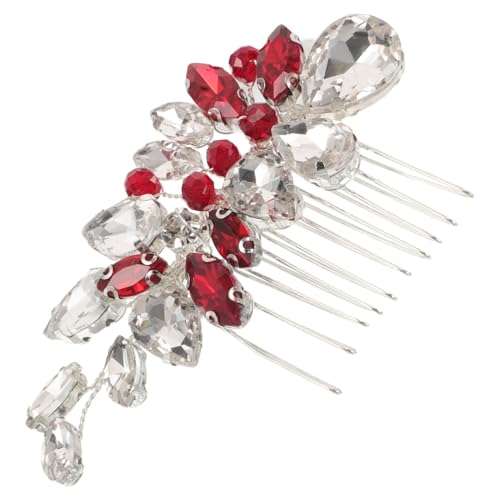 PLAFOPE Roter Haarkamm Brautschmuck Strass Seitlicher Haarschmuck Stilvolles Accessoire für Braut Brautjungfer Festliche Hochsteckfrisur Schmuck für Frauen Mädchen von PLAFOPE