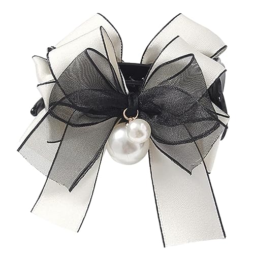 PLAFOPE Haarschmuck Damen Süße Satinierte Haarklammer Mit Perlen Und Schleife Für Festliche Anlässe Und Partys Clip Für Dünnes Und Dickes Haar von PLAFOPE