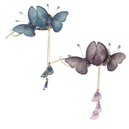 PLAFOPE 2stücke Schmetterling Haarspangen Mit Strass Für Damen Dekorative Schmetterlings-haarspange Metall-haarclips Mit Quasten Passend Für Hochzeit Und Party von PLAFOPE