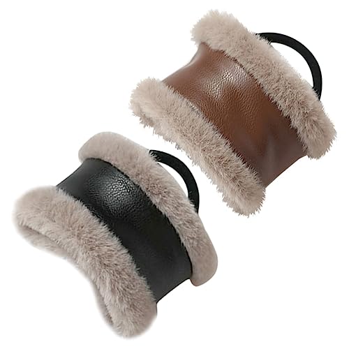 PLAFOPE 2stücke Pferdeschwanzhalter Aus Pu-leder Haarring Mit Flauschigen Haargummis Vintage Haarschmuck Für Damen Elastische Haarwickel Für Einfachen Styling von PLAFOPE