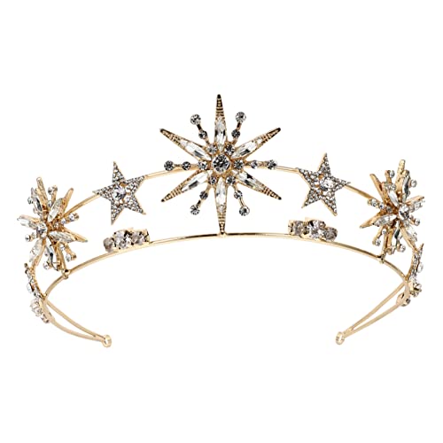 PLAFOPE Sternkrone Schmuckstirnbänder Für Damen Sternkopfschmuck Kopfbedeckungen Für Damen Mond Stirnband Kostüm Renaissance-accessoires Hochzeitskleid Tiara Göttin Kostüm Golden Legierung von PLAFOPE