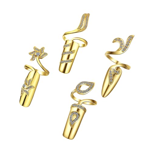 PLAFOPE 4 Stück Nagelspitzen Ringe Für Damen Verstellbare Strassnagelringe Fingerringe Aus Legierung Langlebiges Nagelschmuck Für Nageldekoration von PLAFOPE