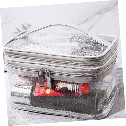 PLAFOPE Tragbare PVC Kosmetiktasche mit Doppeltem Nass trocken Fach Wasserdichter Kulturbeutel für Makeup und Toilettenartikel Transparentes Reise Organizer Täschchen für Damen und Herren von PLAFOPE