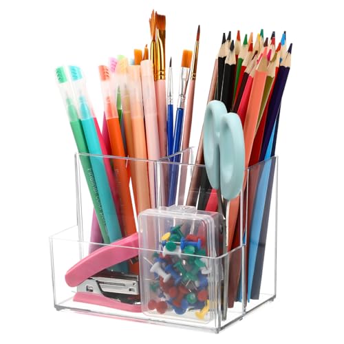 PLAFOPE Eleganter Aufbewahrungskoffer Für Make-up-pinsel Make-up-organizer Für Den Schreibtisch 3 Abschnitte Mehrzweck-stiftebecher Für Büro Schlafzimmer Badezimmer Leicht Zu Reinigen von PLAFOPE