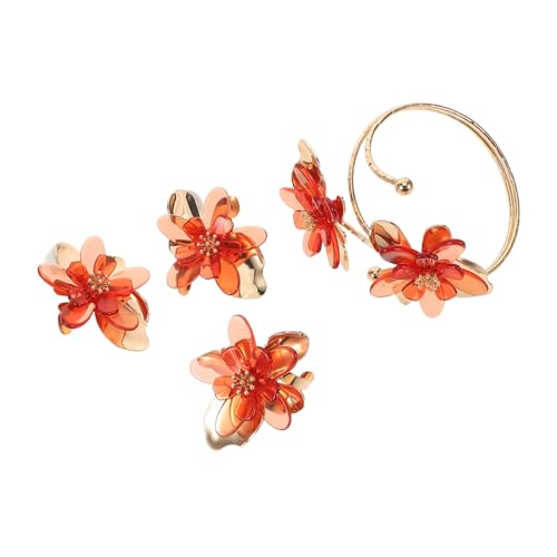 PLAFOPE Tropfen Öl Blumen Ohrringe und Armband Set Süßer Blütenschmuck für Damen Vielseitig für Alltag und Besondere Anlässe Farbtöne in Transparentem Braun Geeignet für Weihnachtsfeiern von PLAFOPE