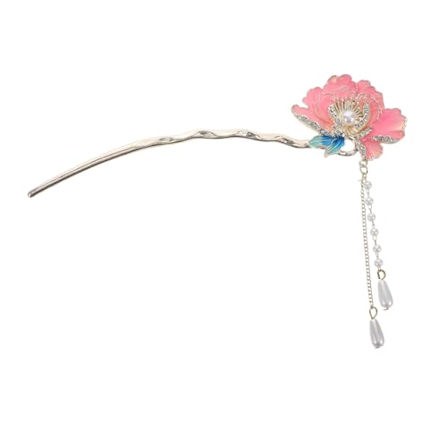 PLAFOPE U Förmige Haarnadel mit Emailliertem Pfingstrosenmotiv Chinesischer Vintage Stil Fester Sitz für Hochsteckfrisuren Traditionelles Hanfu Haaraccessoire für Frauen Eleganter von PLAFOPE