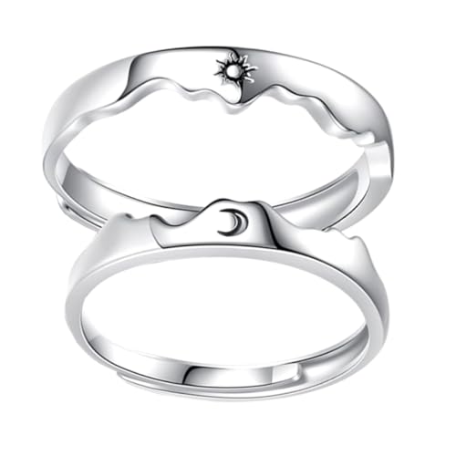 PLAFOPE Verstellbare Sonne und Mond Partnerringe Gravierte Offene Bänder Stilvolle Geschenkidee für Verlobungsringe und Ihn Eleganter Schmuck für Besondere Anlässe von PLAFOPE