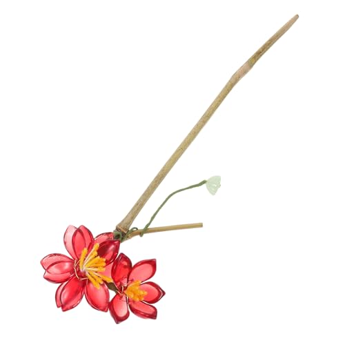 PLAFOPE Vintage Chinesischer Haarstab mit Roter Kunstblume Leichter Holz Haarschmuck Traditionell Inspiriert Vielseitig für Alltag Hochzeiten und Festlichkeiten Eleganter Look für Damen von PLAFOPE