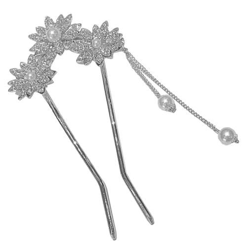 PLAFOPE Vintage Haarnadel Damen Haarschmuck Chinesischer Stil Haarschieber mit Blumen Perlen Quaste für Hochsteckfrisuren Stabiles Haarschmuck tool für Dutt und Alltag von PLAFOPE