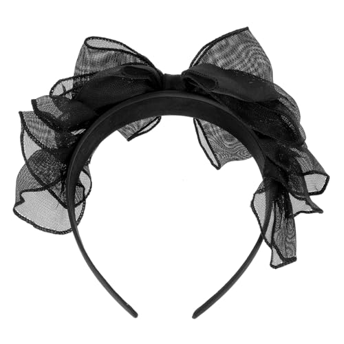 PLAFOPE Vintage Spitzen Stirnband mit Großer Schwarzer Schleife Doppellagiges Netzstoff Haarband Bequemes Leichtes Kopfschmuck für Hochzeit Party Cosplay und Festliche Anlässe von PLAFOPE